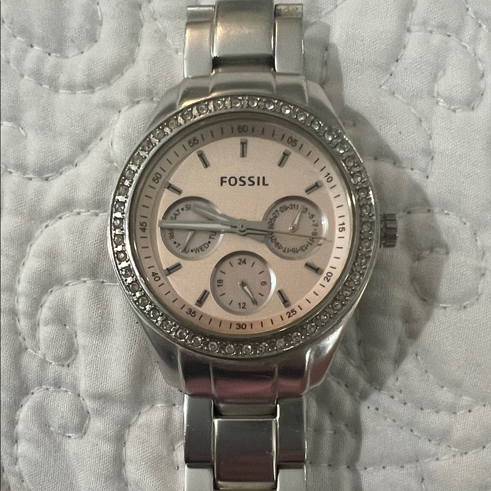 Fossil Silver Watch with Pink Dial